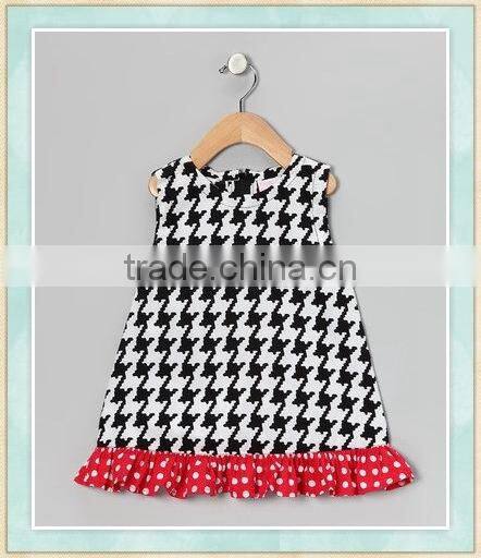 Children frocks designs 2016 black and white squares red ruffle real photo baby girl part dress