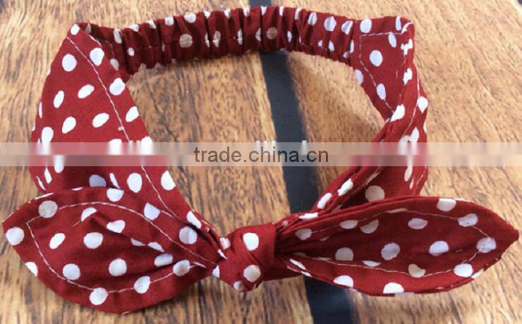 Latest fancy elastic soft stripe cotton bow tie custom children headband rabbit ears bowknot hair tie headband