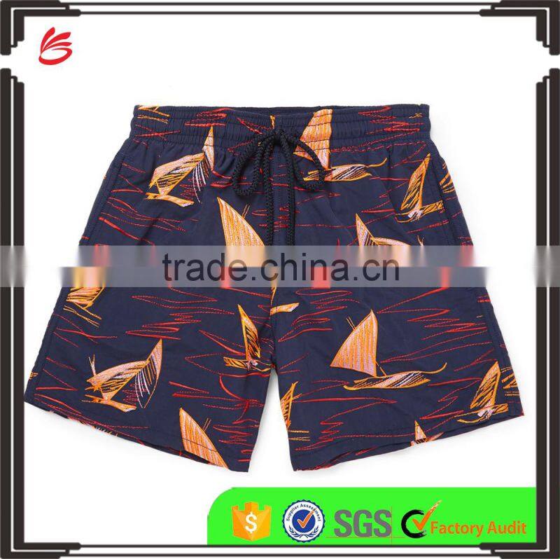 2017 hot sale summer shorts men beach Mid-Length Embroidered custom made 100% nylon Swim Shorts wholesale