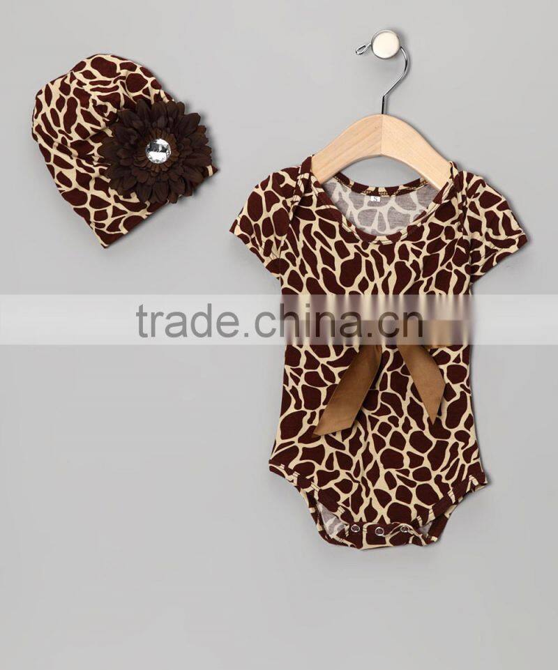2016 Rompers For Baby Girls With Beanie Brown Giraffe Cotton Romper Fashion Newborn Clothes For Grls CS90425-55
