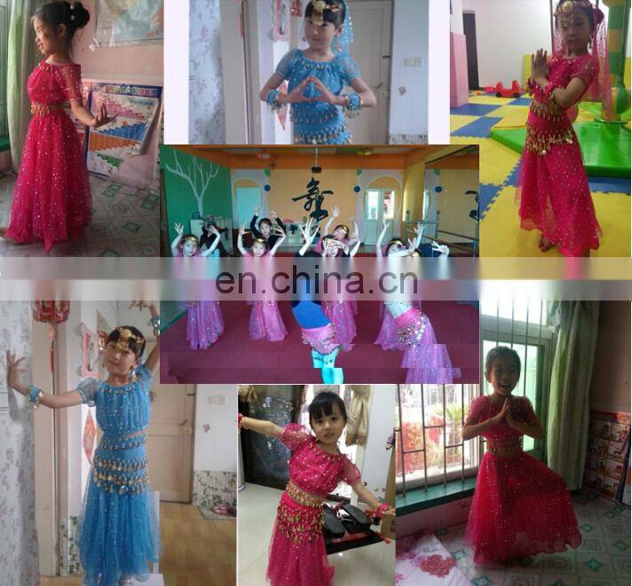 ET-128 Newest arrival multi-color indian Children performance belly dance costume including top and skirt and velvet scarf suit