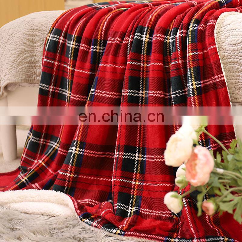 Christmas Plaid Plush Microfiber Checkered Decorative Sherpa Fleece Throw Blanket for Sofa