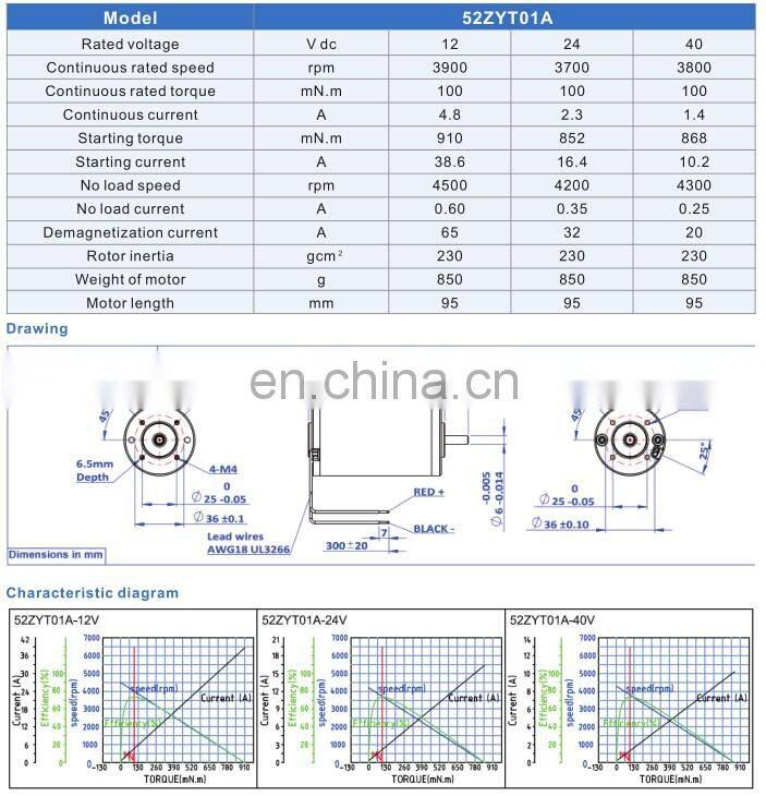 52mm high quality good price 12v 24v dc micro motors