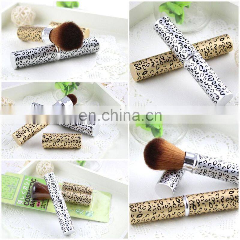 New Profession Leopard Print Retractable Makeup Brush Face Cheek Cosmetic Soft Powder Foundation Brush Blush Brush