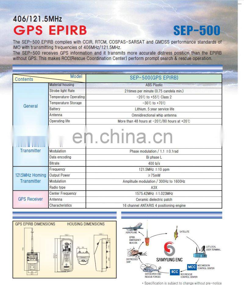 Marine electronics nautical navigation communication SAMYUNG SEP-500 GMDSS emergency position indication radio beacon GPS EPIRB