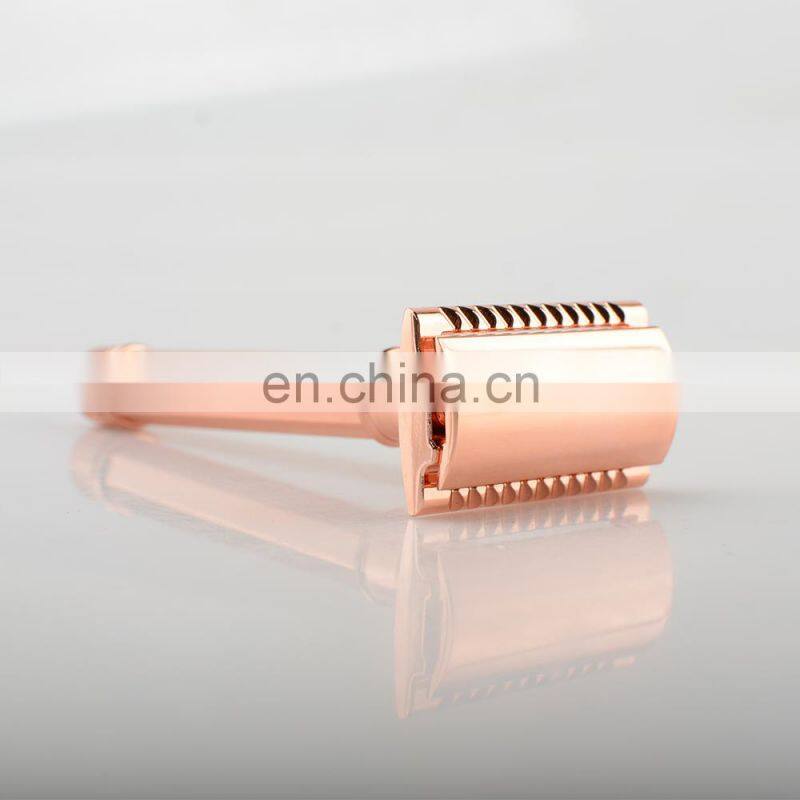 high quality metal double edge razor traditional design rose gold safety razor