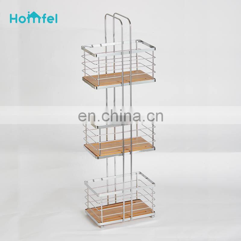 Stylish 3 Tier Metal Wire Rectangle Storage Caddy With Bamboo Base Rectangle Organizer Bathroom Kitchen Office