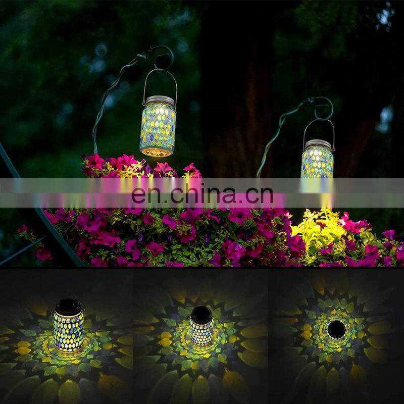 Mosaic Lantern Solar Light Outdoors Glass Mason Jar Lights Solar Hanging Light Waterproof Solar Table Lamp Solar Night Light