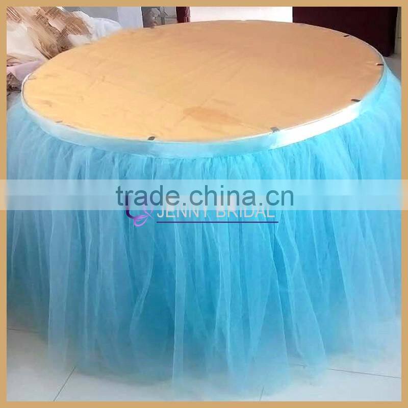 TC091#48 customize fancy deramlike blue puffy tulle table skirting for weeding