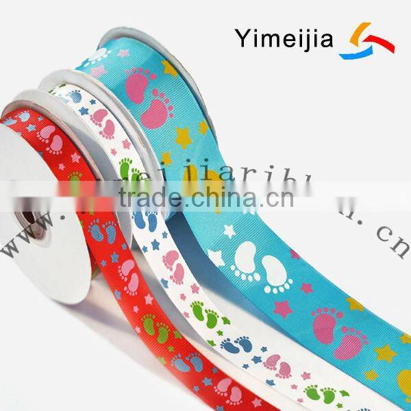 flying girls and snow flowers printed white grosgrain ribbon