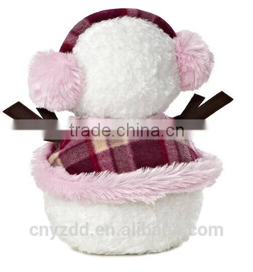 Bundled Up Snowlady Plush Toy/Funny SnowLay with Pink Earmuff/Soft Stuffed Toy Smiling Snowman