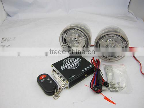 Motorcycle amplifier with transparent plastic motorcycle parts speakers