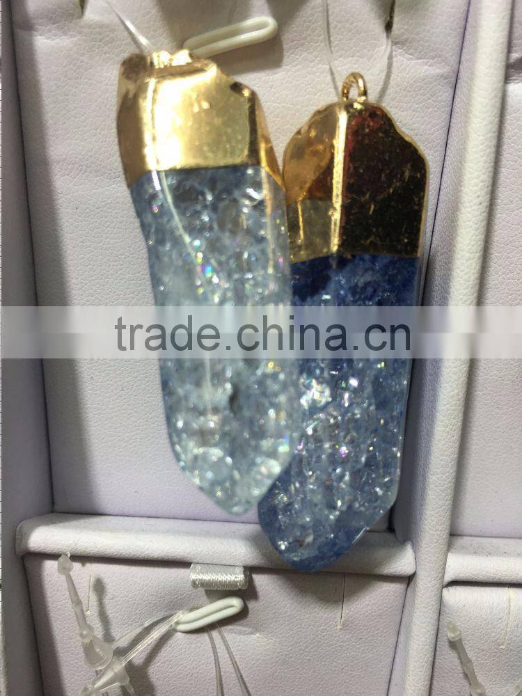 2016 Gold Covering Crack Crystal Pendant Necklace Aquamarine Citrine Rose Quartz Clear Green Natural Crystal Necklace For Women