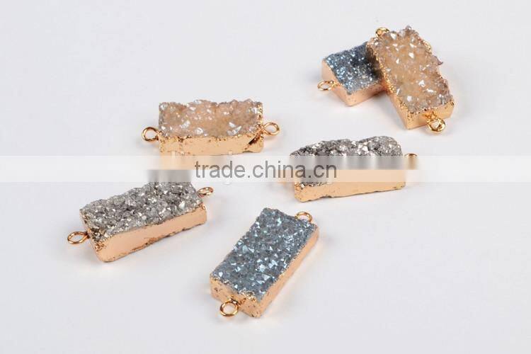 Natural Agate Titanium Druzy Bar Connector Gold Plated