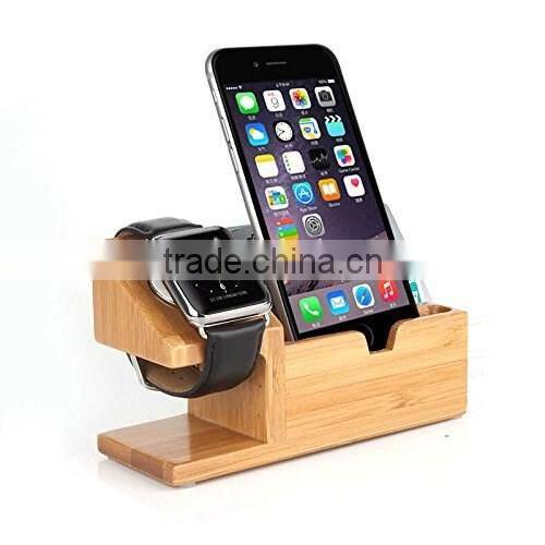 Keno Bamboo Wood Charging Stand with 3 USB Port Charging Mount Holder for Apple Watch and for iPhone 4S 5 5S 6 6 Plus