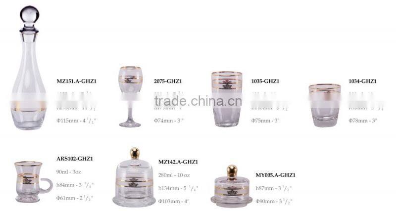 Clear Wine glass with golden band and golden rim