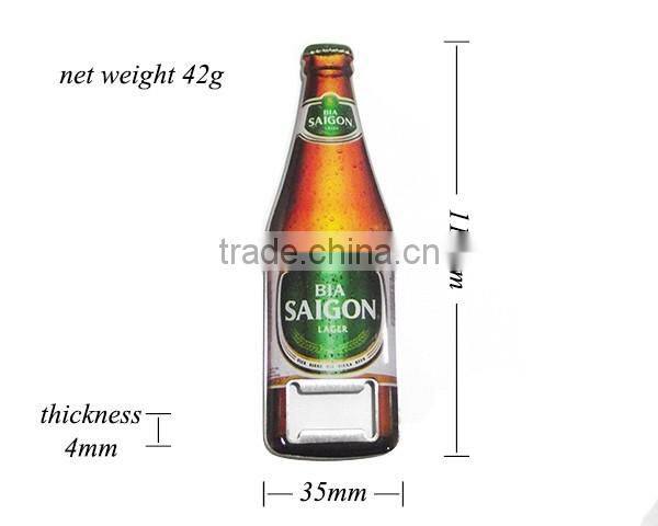 Vietnam Saigon Souvenirs Promotion Beer Bottle Shaped Printing Stainless Steel Metal Beer Opener Custom