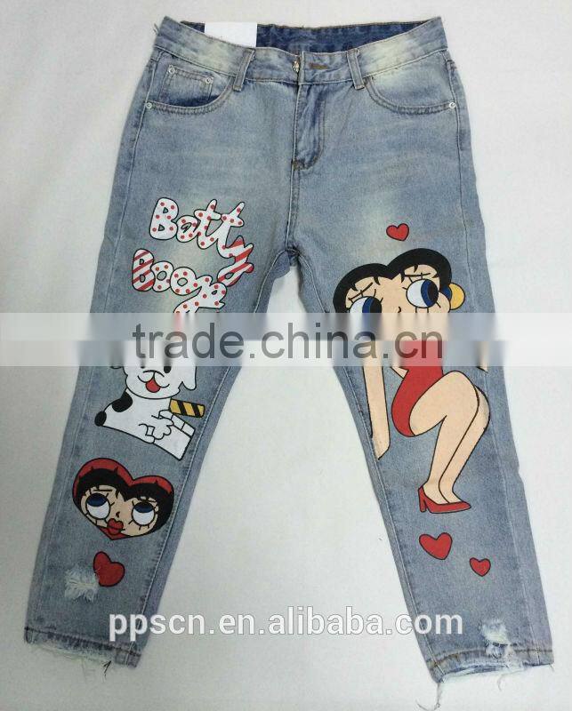 HIGH-QUALITY CARTOON PATTERN JEANS WOMEN
