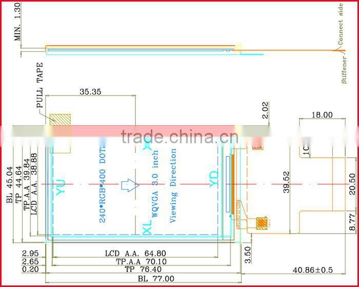 3.0inch 240*400 ILI9327 outdoor display touch screen with MCU interface