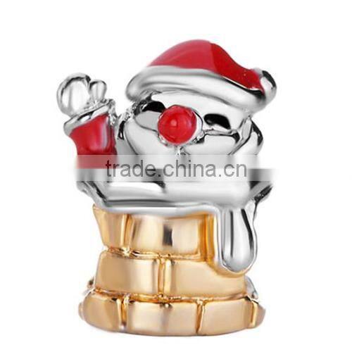 Christmas Day Gifts Red Drip Santa Claus In Chimney Charms wholesale silver bead China Factory silver jewelry