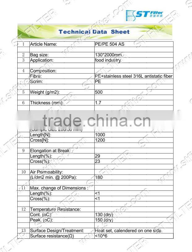 dacron antistatic filter bag envelop shaped