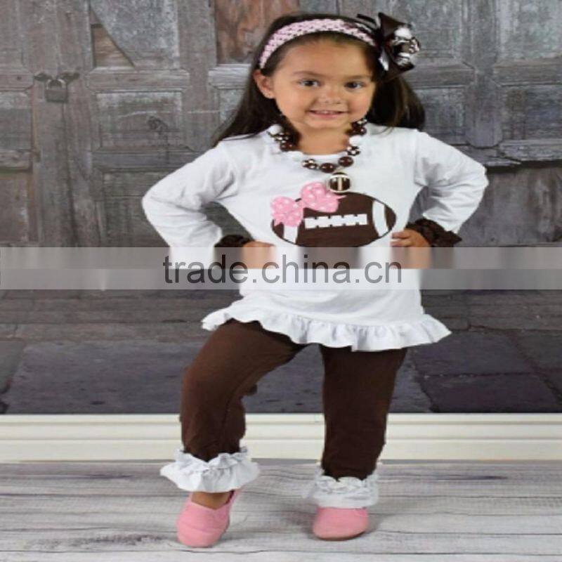 Wholesale long sleeve chevron floral dress matching lace ruffle pants baby girls clothing sets