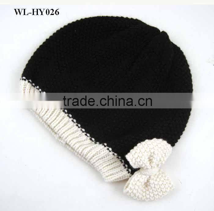 WL-HY026 Cutely knitting girl's beanie with white bow
