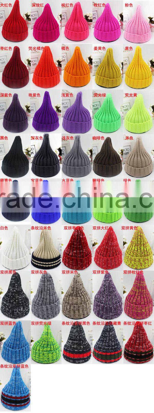 Vintage Design Stylish Baby Blue Raccoon Fur Ball/Pompom Orange Rib Knitted Wool Beanie Cap/Hat