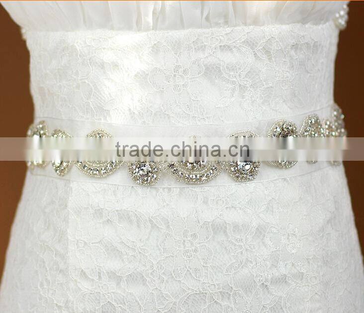 Elegant Graceful Crystal Beaded Bridal Sash Belt for Wedding Dress