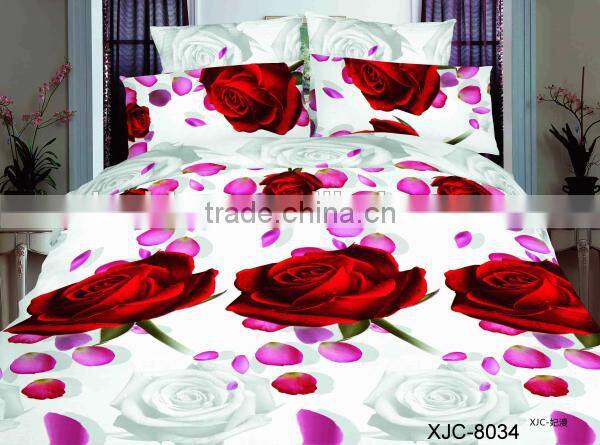 5D bed sheet set bed linen factory 3D red rose duvet cover set