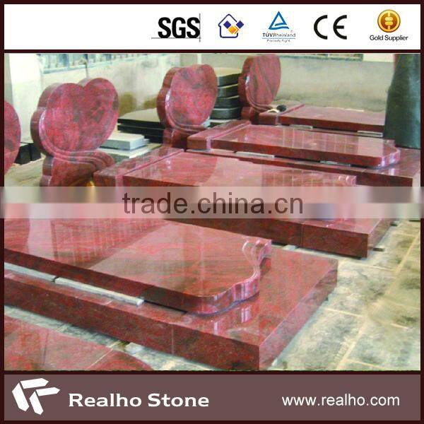 European funeral red granite monument with angel / flower design