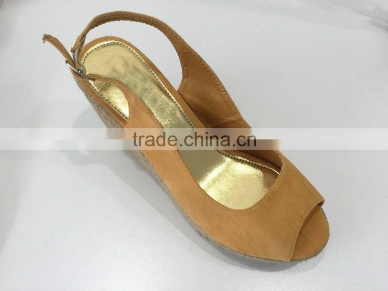 2016 wholesale yellow microsuede upper peep toe style platform high heel women sandals espadrilles shoes