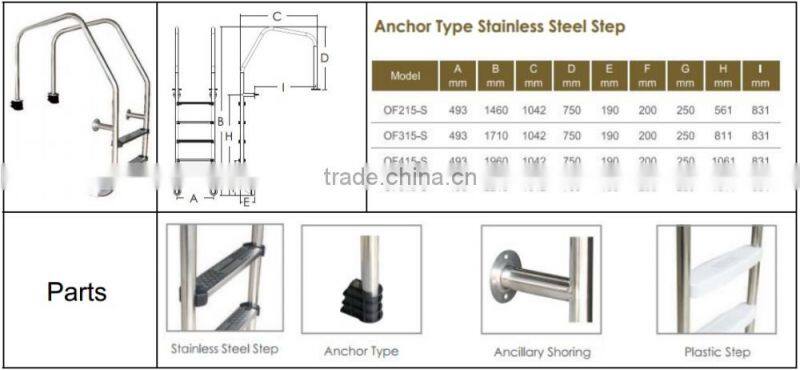 Super price stainless steel Swimming Pool Ladder with Anti-slip Step