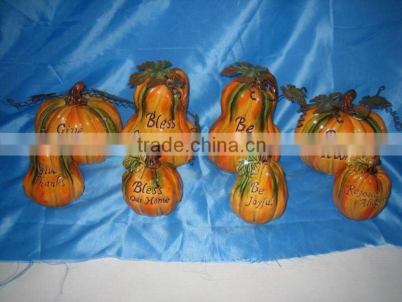 Harvest decoration pumpkin with metal leaves