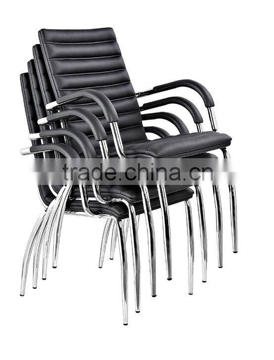 metal base with white leather stacking chairs upholstered AH-55