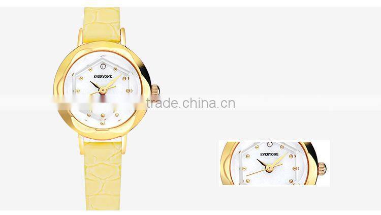 Fashion lady flower dial genuine leather white yellow brown pointer 30m waterproof lady wrist watch