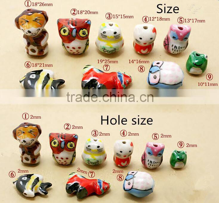 2015 whole sale artificial for DIY jewelry Bead porcelain animal shape hole size2 mm 10pcs per bag