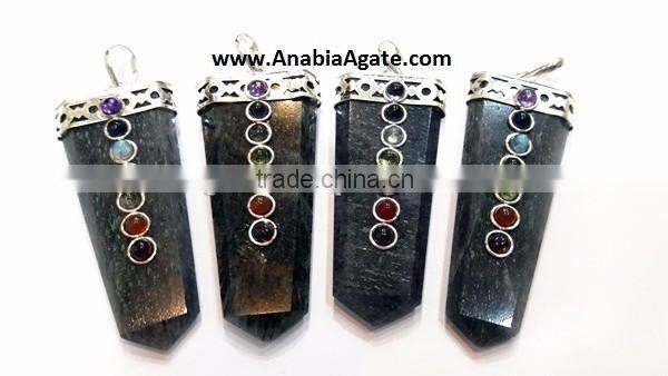 Black Jasper Chakra Flat Stick Pendant With Chakra Cabs : Wholesale Gemstone Chakra Pendants for sell
