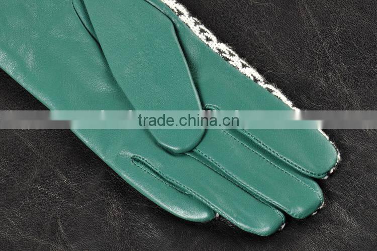 Concise bowknot check pattern colorful sheepskin leather gloves for female SL-EW104