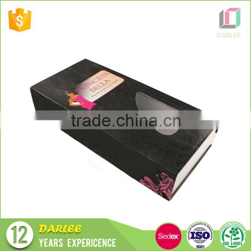 High quality book shape hard paper clear window magnet luxury hair packaging