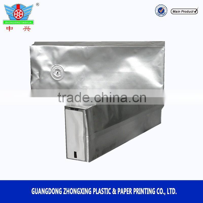 Customized plastic packaging bag for flat bottom tin tie coffee pouch with valve