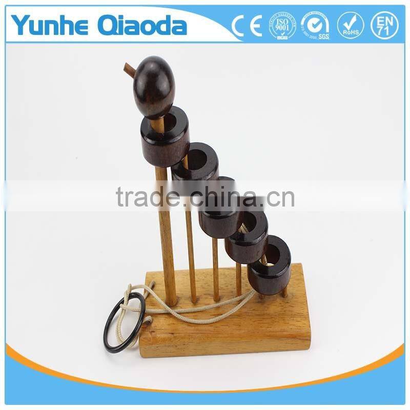 Staircase Disentanglement puzzle on Elephant base Classical Wooden Puzzle Set Solution Rope Central Brain Teaser for Adults Game