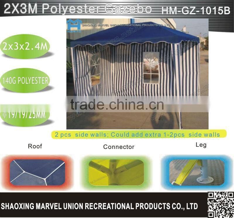 Blue striped polyester gazebo with windows 2x3m