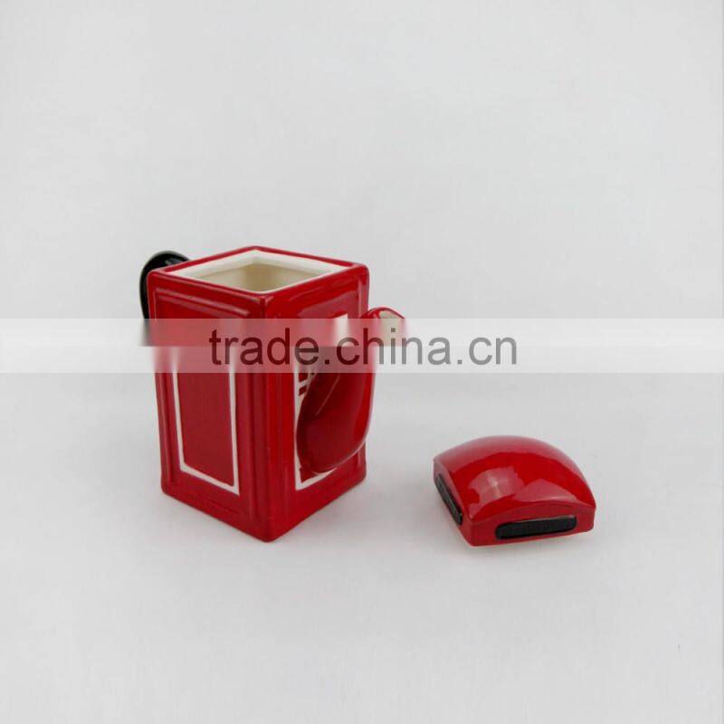 Hand Crafted Ceramic Red Glaze London Telephone Booth Teapot Wholesale