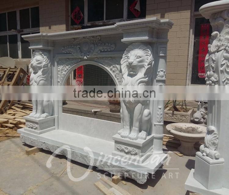 luxury home decoration marble stone lion head fireplace mantel