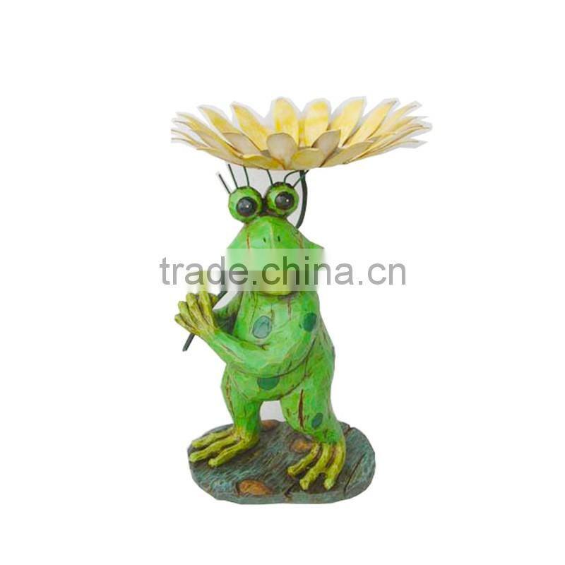 polyresin garden frog figurine with flower pot