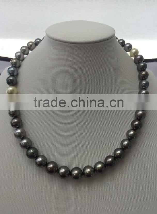 AA 10-11mm colorful South Sea Pearl with 14K Gold clasp necklace