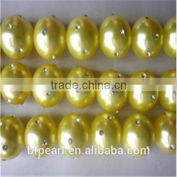 12mm Famous River Pearls Strands Shell Pearls Jewelry with 4 Crystal Beads