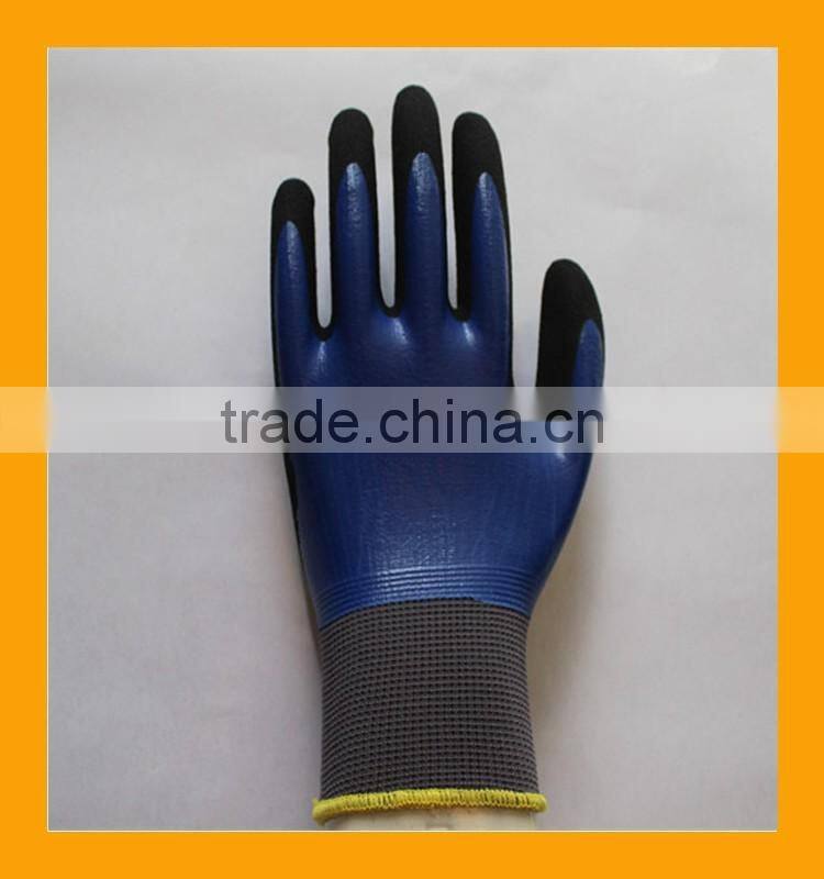 Chemical Resistant Smooth Nitrile Fully Dipped Grip Sandy Nitrile Palm Double Coated Work Gloves