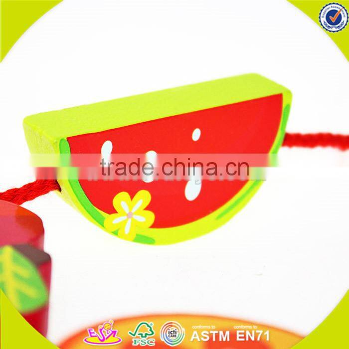 wholesale wooden happy threading toy for Kids, beautiful DIY wooden multitype blocks threading toy for children W11E041